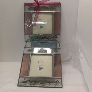 CARR Double Chained Picture Frame Metal Stain Glass Pressed Roses Greenery Wall